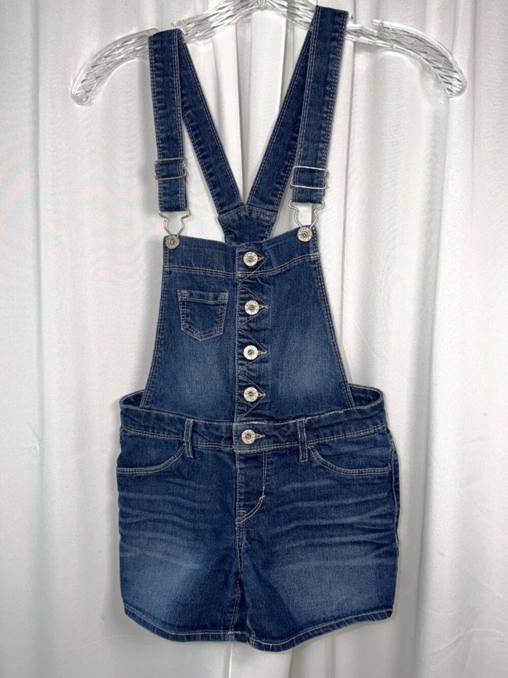 Girls Levi Strauss Blue Denim Bib Overall Shorts "shortalls" Jeans, 12 Regular